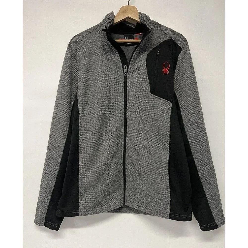 Men’s Spider Raider Gray Black Full Zip Fleece Lined Medium